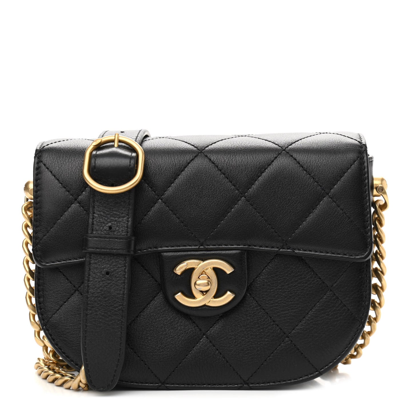 Calfskin Quilted Moon Messenger Black