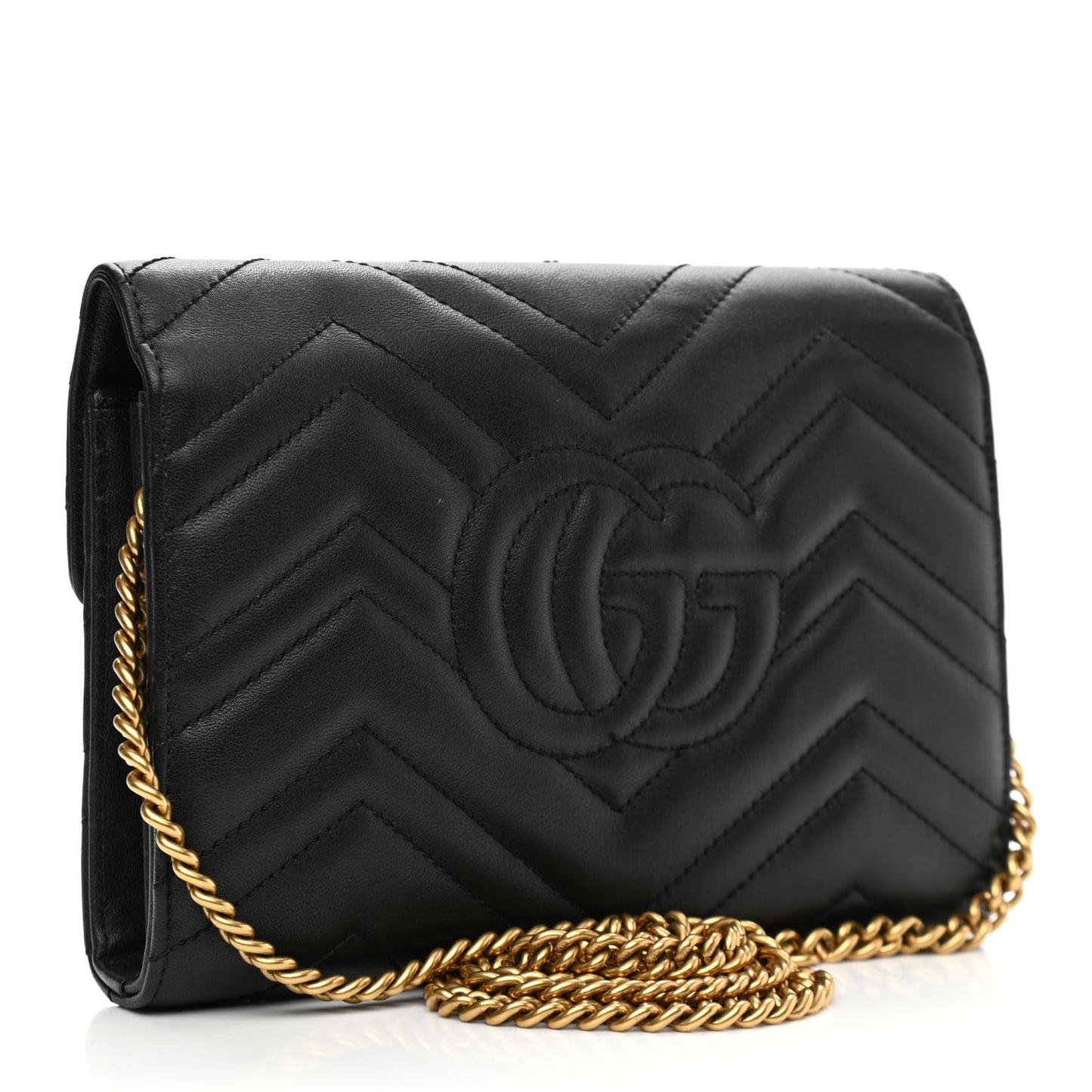 Calfskin Matelasse GG Marmont Chain Wallet Black