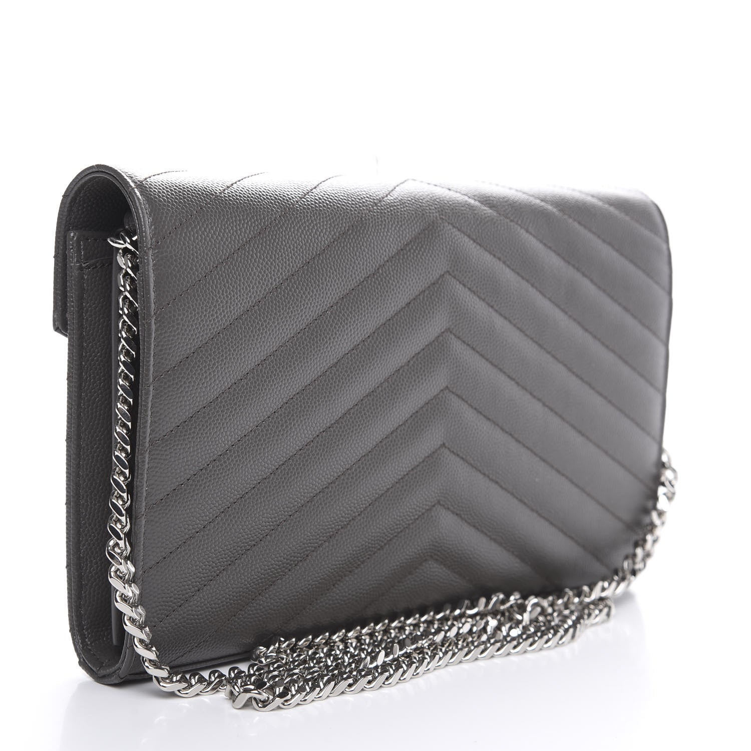 Saint Laurent Grain De Poudre Matelasse Chevron Monogram Chain Wallet Grey 2 of 6