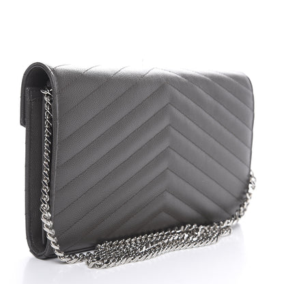 Saint Laurent Grain De Poudre Matelasse Chevron Monogram Chain Wallet Grey 2 of 6