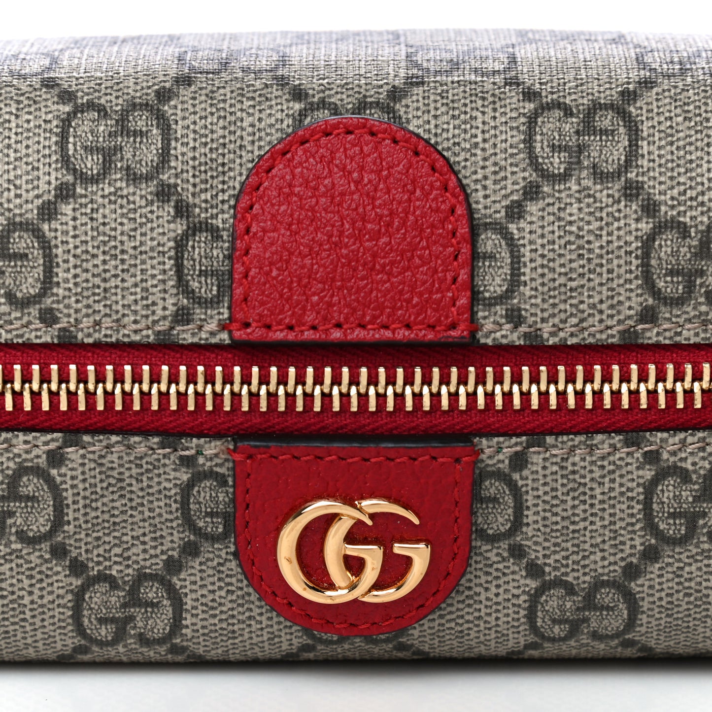 Soft GG Supreme Monogram Calfskin Small Ophidia Cosmetic Case Beige Ebony Hibiscus Red