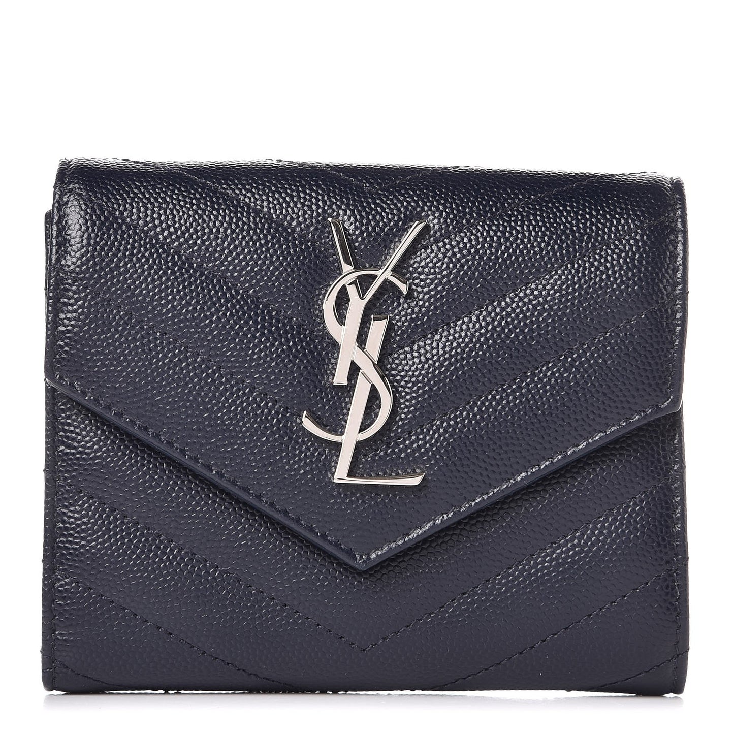 Grain De Poudre Matelasse Chevron Monogram Compact Tri Fold Wallet Blue Sapphire