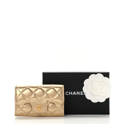 Chanel Metallic Lambskin Quilted Flap Card Holder Wallet Gold 9 of 9