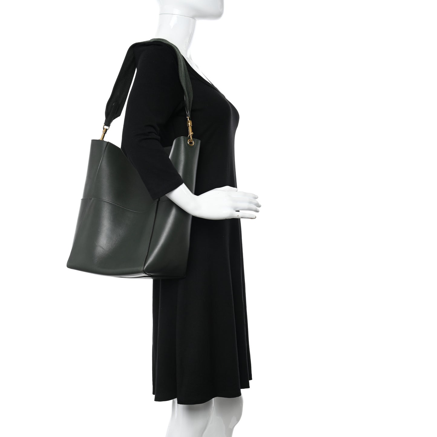 Supersoft Calfskin Sangle Bucket Bag Bottle Green