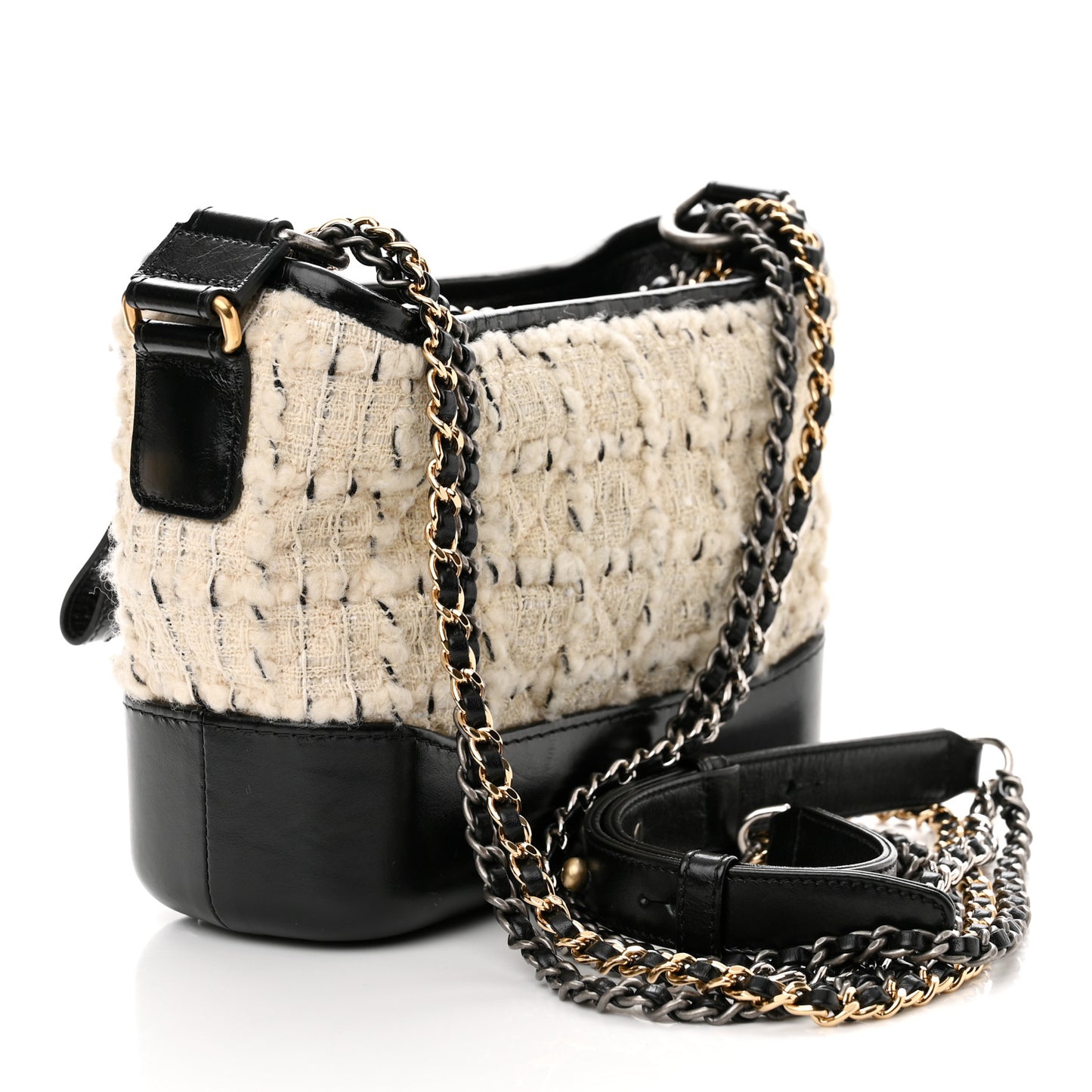 Tweed Calfskin Quilted Small Gabrielle Hobo Ivory Black