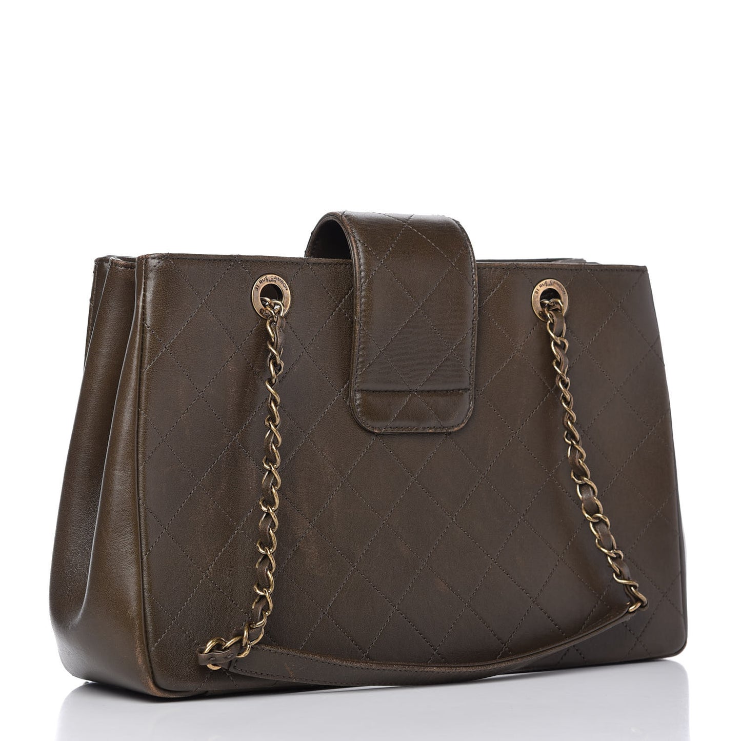 Calfskin Stitched Shopping Tote Green