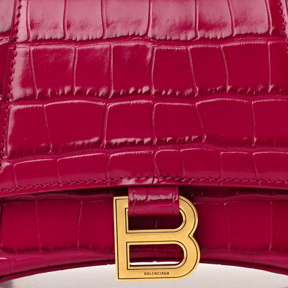 Balenciaga Shiny Calfskin Crocodile Embossed Small Hourglass Top Handle Bag Raspberry 8 of 10