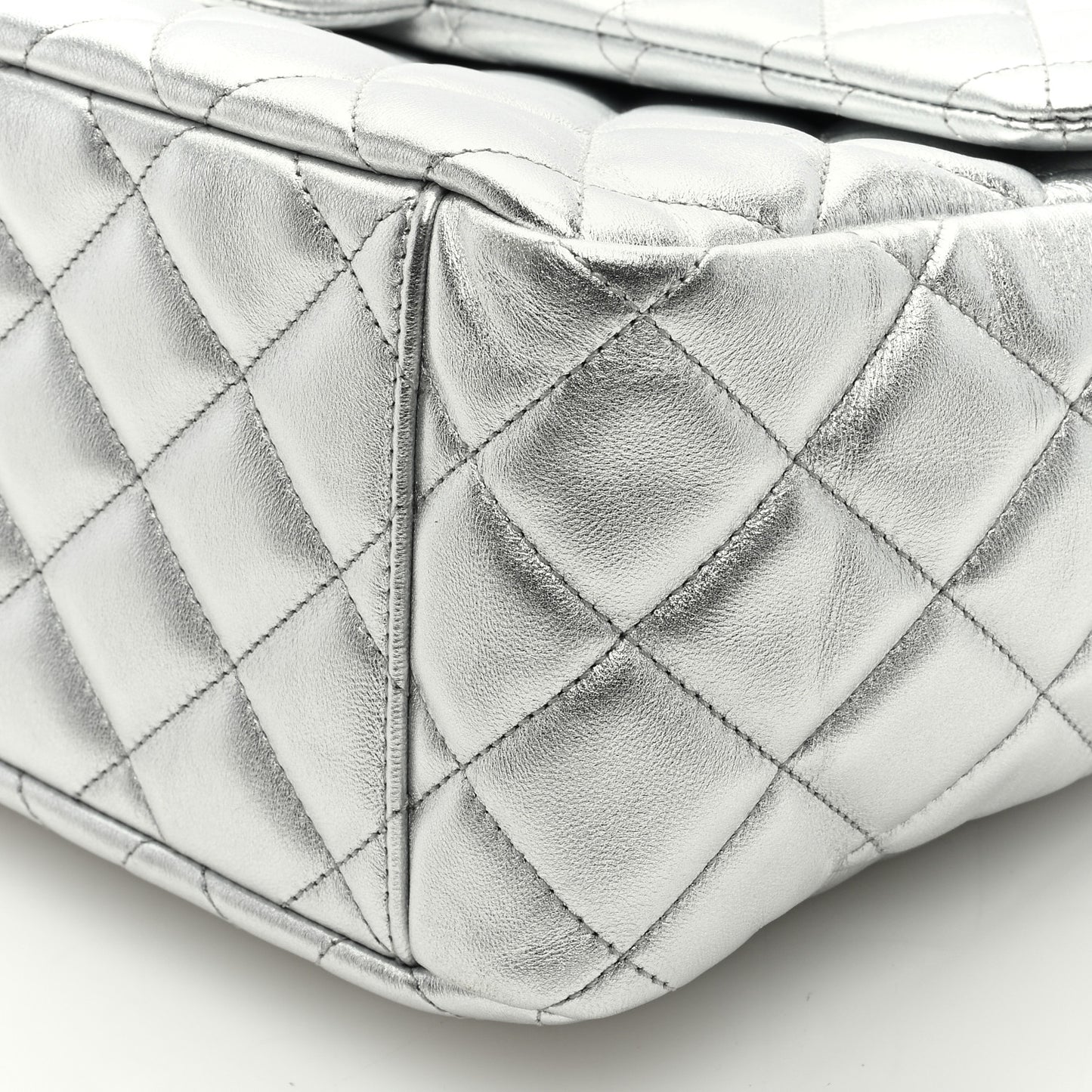 Metallic Lambskin Quilted XXL Travel Flap Bag Silver