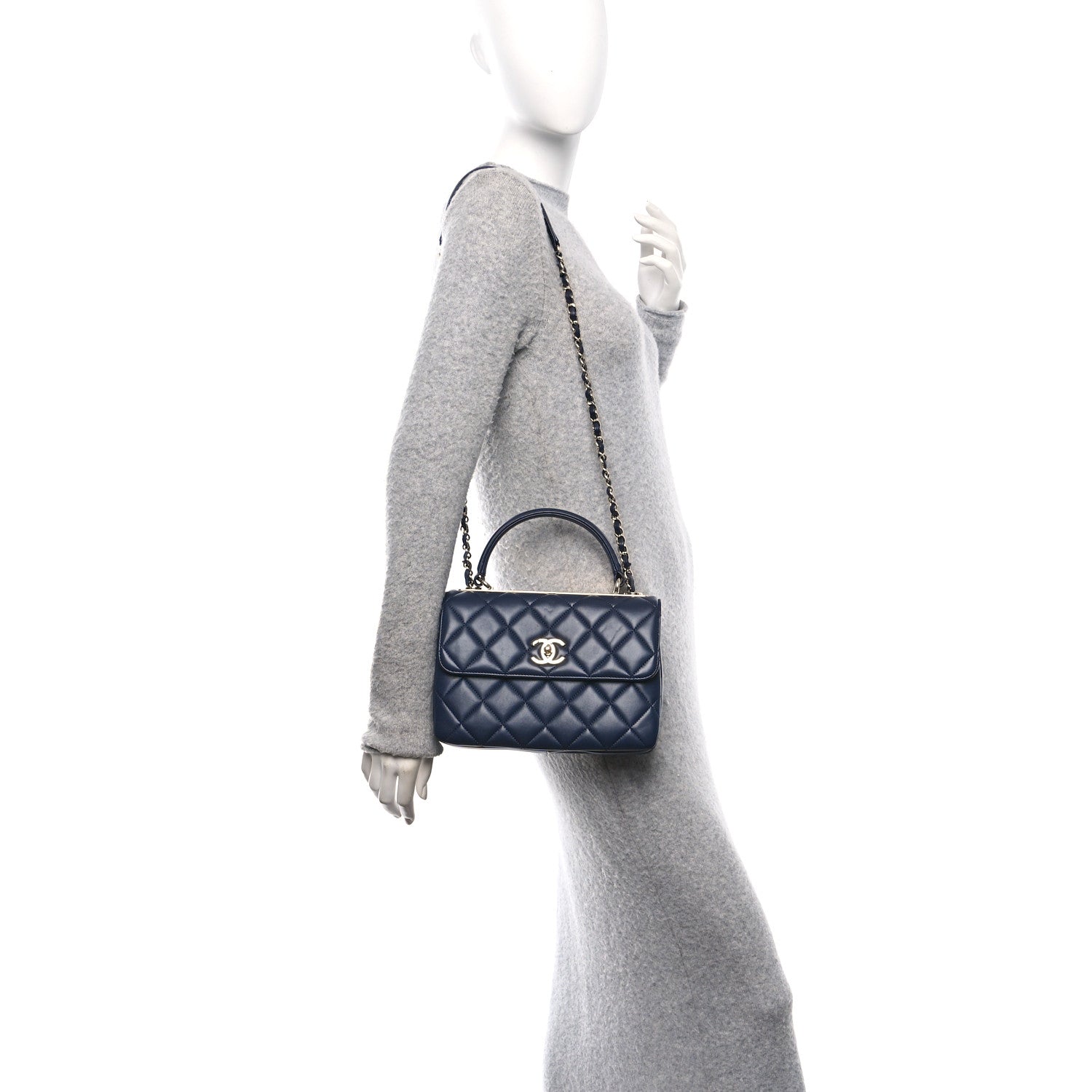 Chanel Lambskin Quilted Small Trendy CC Flap Dual Handle Bag Navy