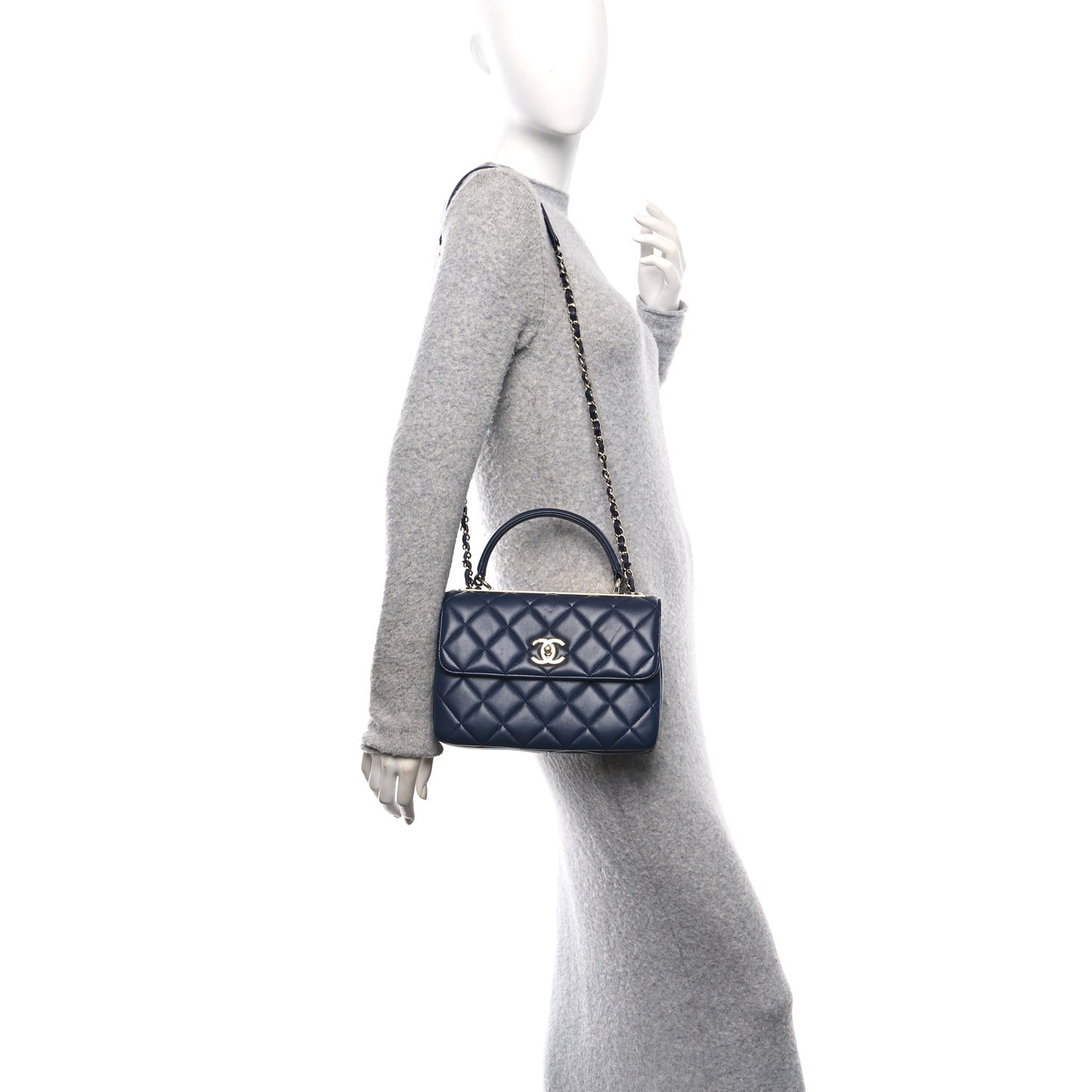 Lambskin Quilted Small Trendy CC Flap Dual Handle Bag Navy