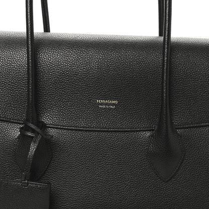 Salvatore Ferragamo Hammered Calfskin Firenze East West Tote Bag Black 8 of 10