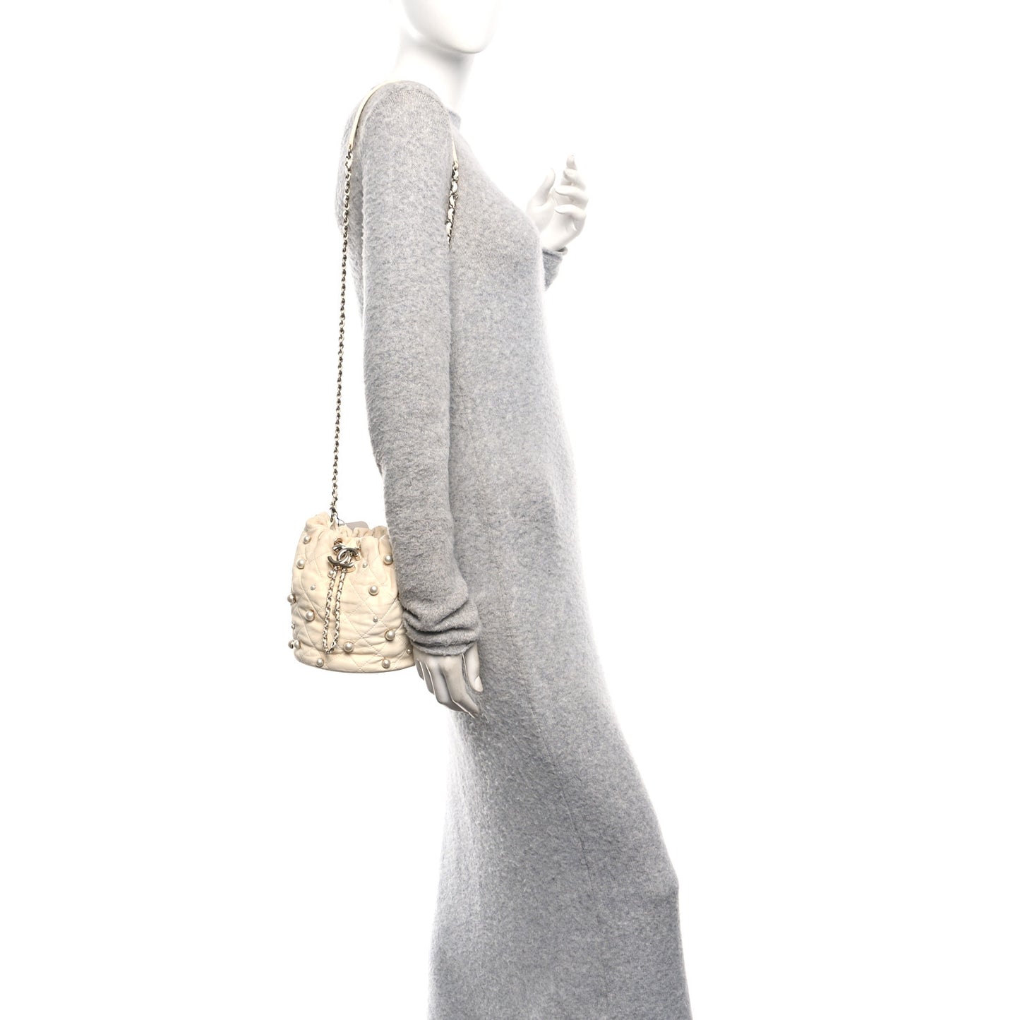 Lambskin Quilted Pearl Mini About Pearls Drawstring Bag White
