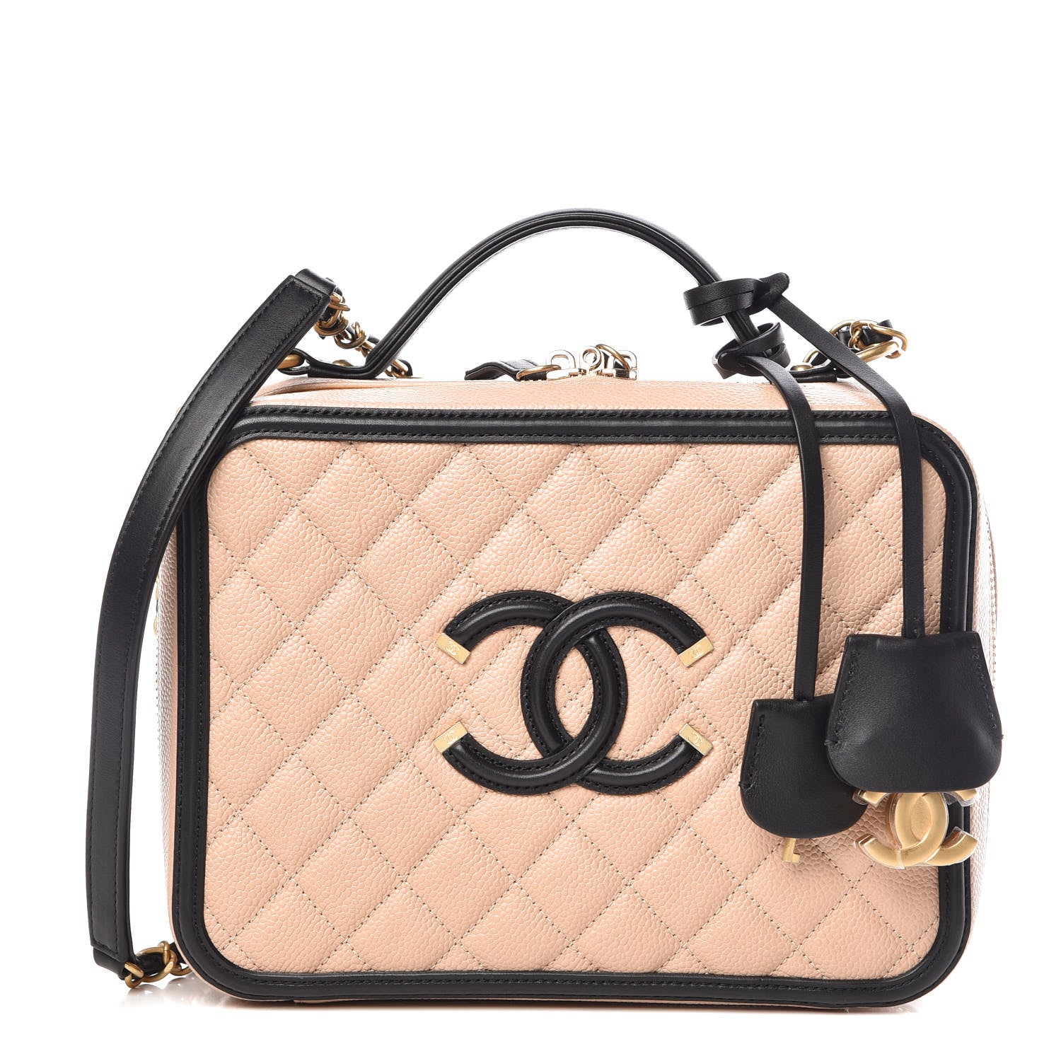 Chanel Caviar Quilted Large CC Filigree Vanity Case Beige Black 1 of 9
