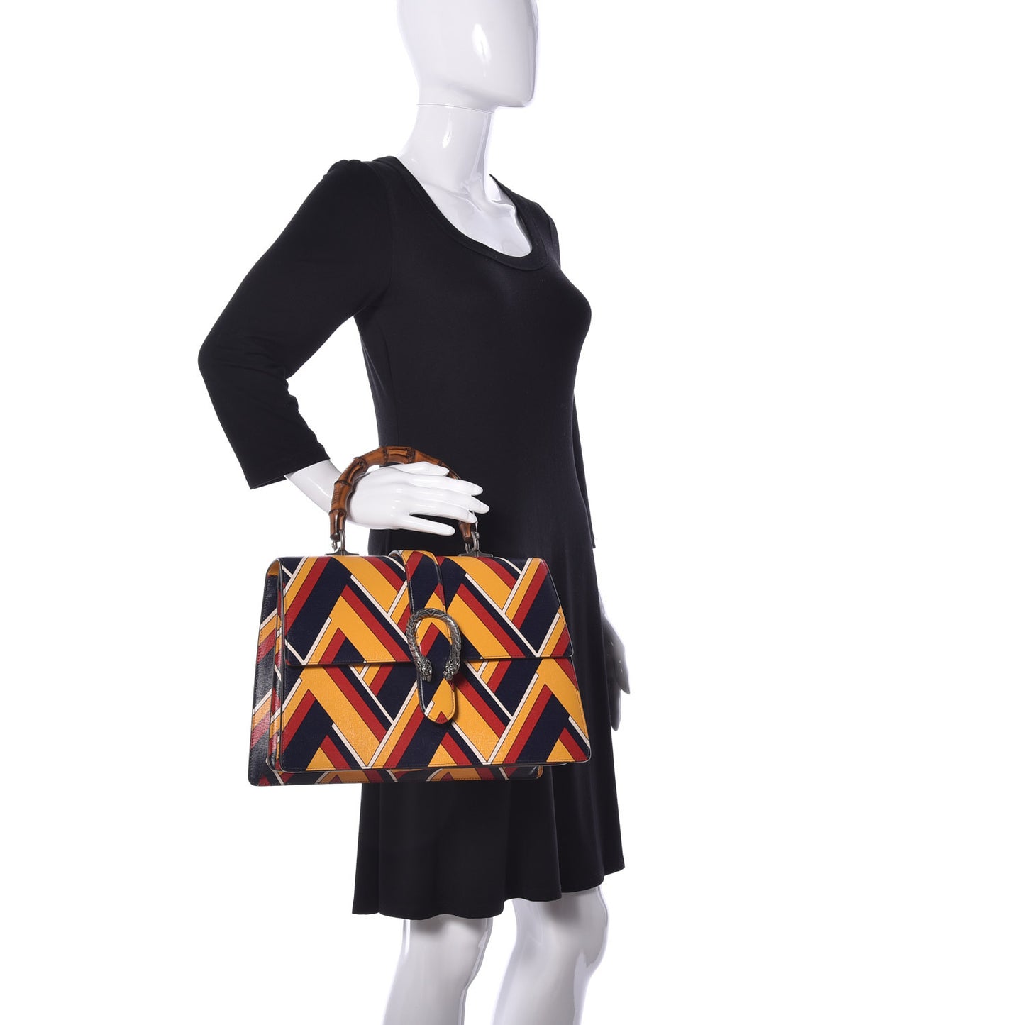 Calfskin Bamboo Chevron Print Large Dionysus Top Handle Bag Crop Rosso Blue White