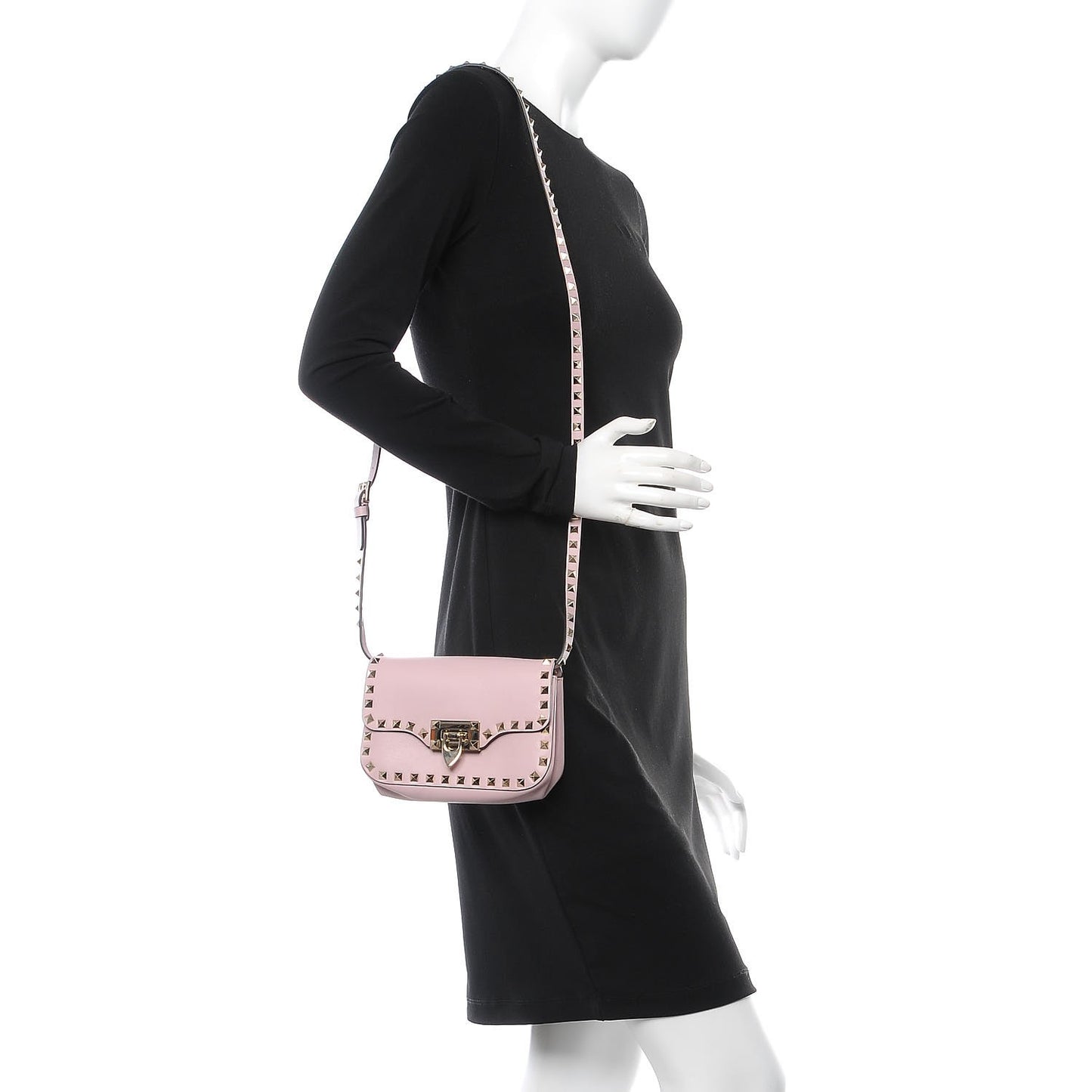 Vitello Mini Rockstud Flap Saddle Crossbody Bag Water Rose