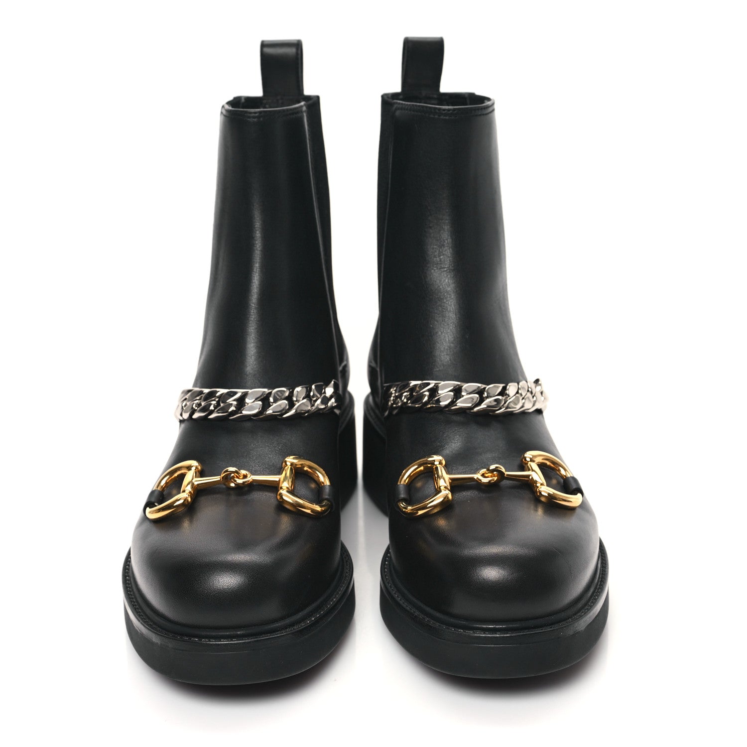 Gucci Flores Calfskin Horsebit Chain Ankle Boots 40.5 Black 2 of 9