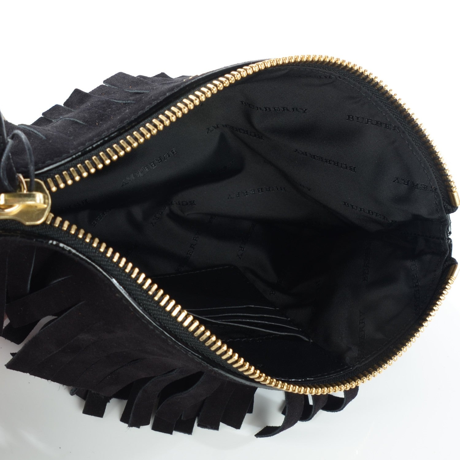 Burberry Suede Fringe Peyton Crossbody Clutch Bag Black 4 of 12