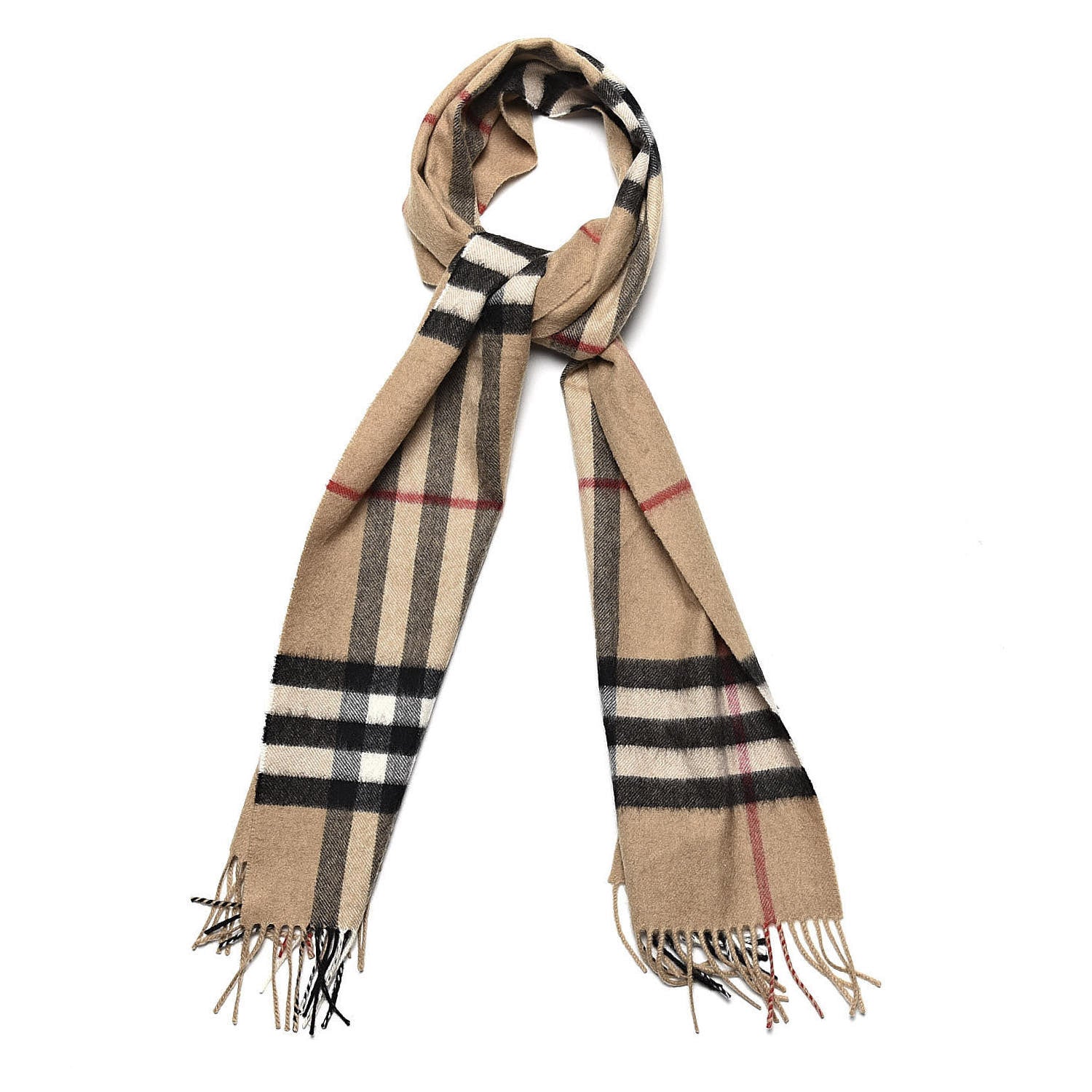 Burberry Cashmere Giant Check Fringe Scarf Camel 1 of 4