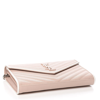 Saint Laurent Grain De Poudre Matelasse Chevron Monogram Chain Wallet Pink and White 4 of 12