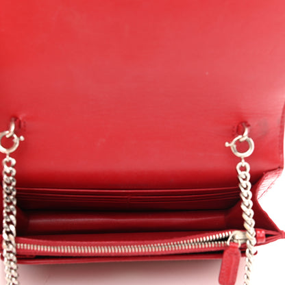 Saint Laurent Calfskin Crocodile Embossed Monogram Sunset Chain Wallet Rouge Eros 5 of 17