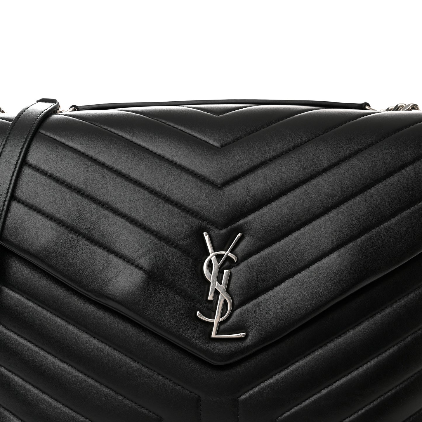 Calfskin Y Quilted Monogram Large Loulou Chain Satchel Black