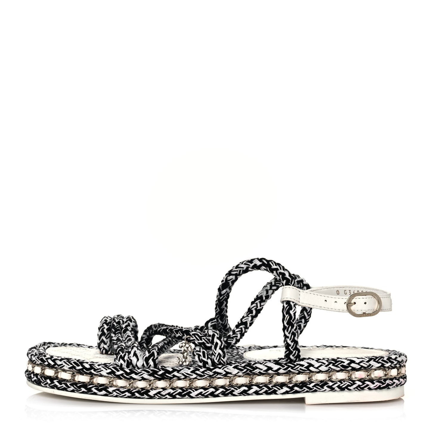 Lambskin Cord Chain CC Sandals 40 Navy White