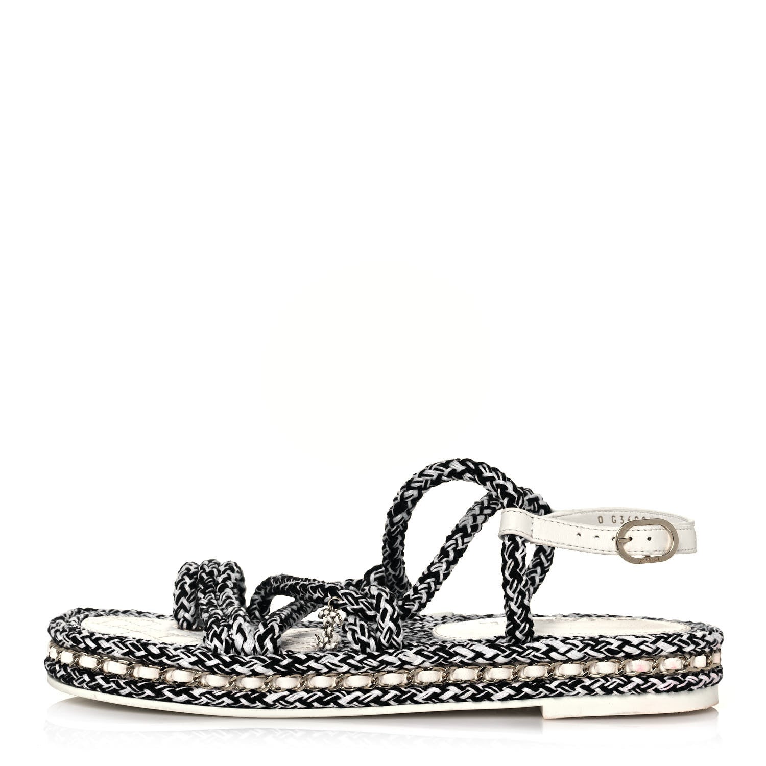 Chanel Lambskin Cord Chain CC Sandals 40 Navy White 1 of 8