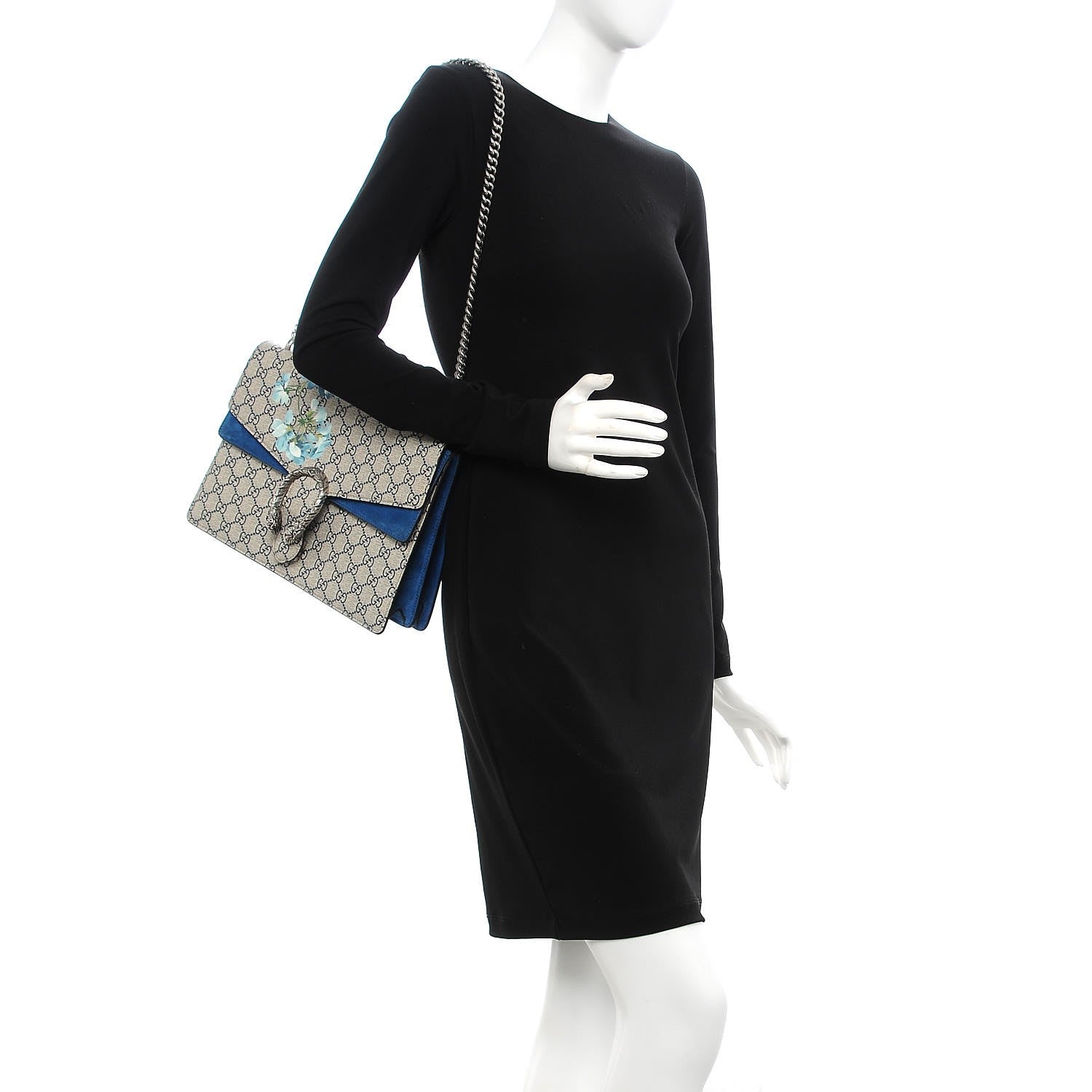 Gucci GG Supreme Monogram Blooms Medium Dionysus Shoulder Bag Beige Navy Vintage Blue 2 of 8