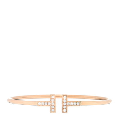 Tiffany 18K Rose Gold Diamond T Wire Bracelet 1 of 4