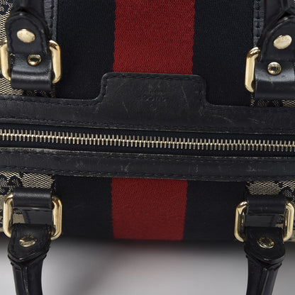 Gucci Monogram Selleria Calfskin Vintage Web Medium Boston Beige Blue 9 of 12