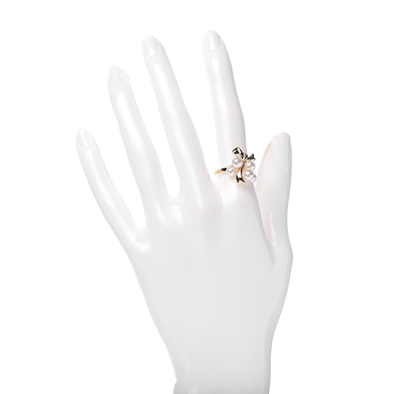 Mikimoto 18K Yellow Gold Akoya Pearl 4.5-5mm Ribbon Ring 53 6.25 2 of 5