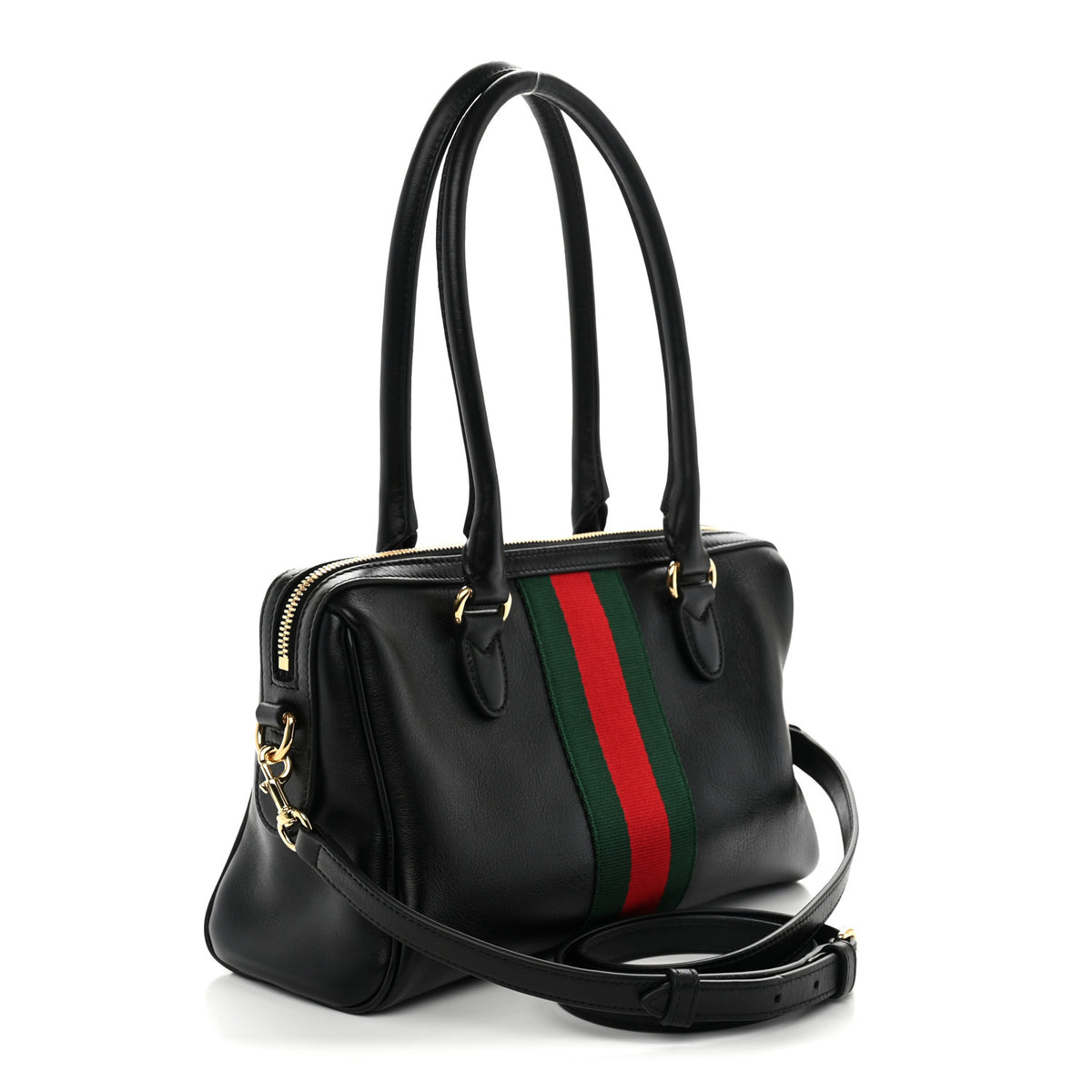 Gucci Calfskin Web Medium Borsetto Boston Black 3 of 9