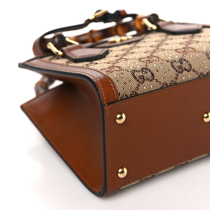 Gucci New Canvas Charisma Calfskin Crystal GG Monogram Mini Diana Tote Bag Camel Ebony 9 of 10