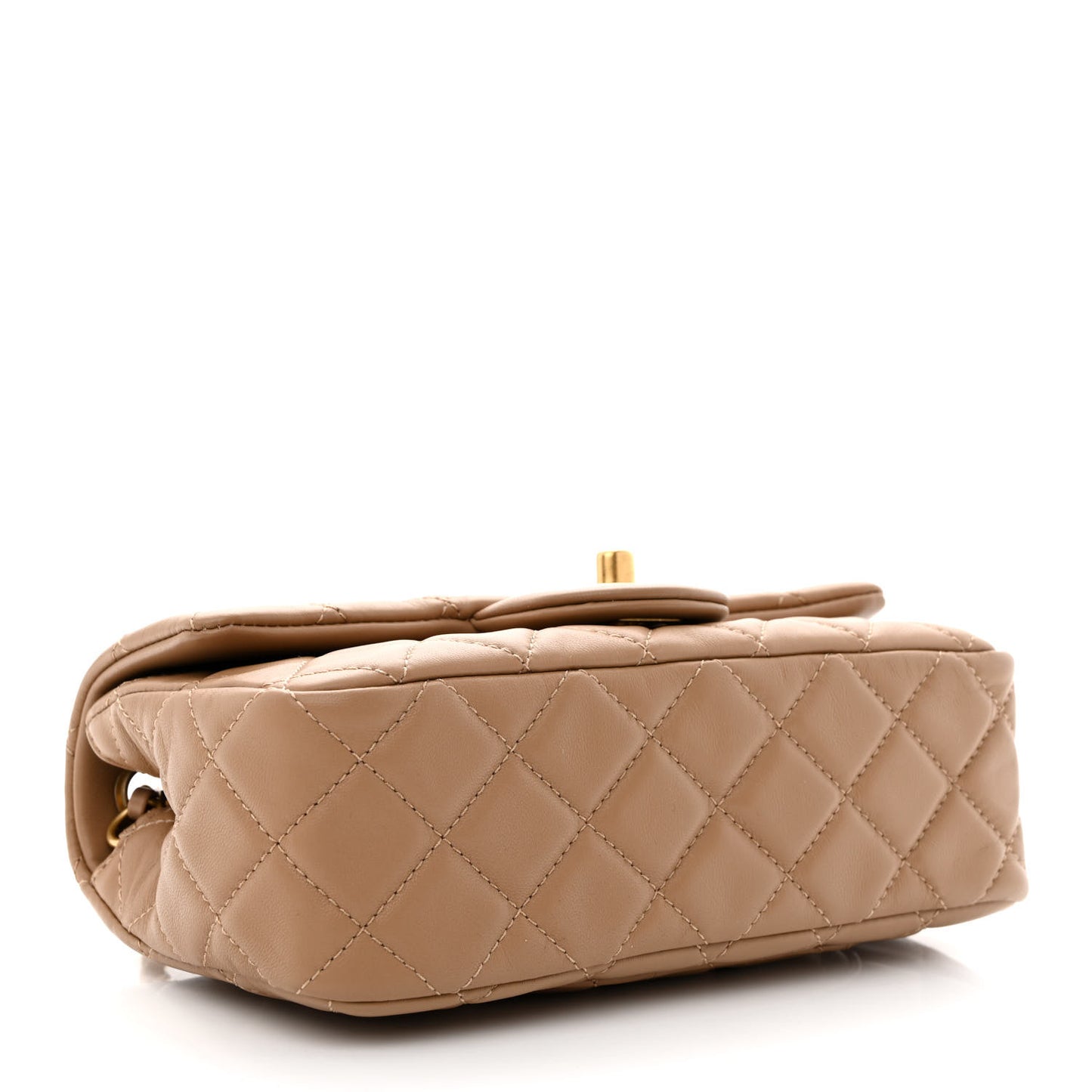 Lambskin Quilted Mini Rectangular Pearl Crush Flap Dark Beige