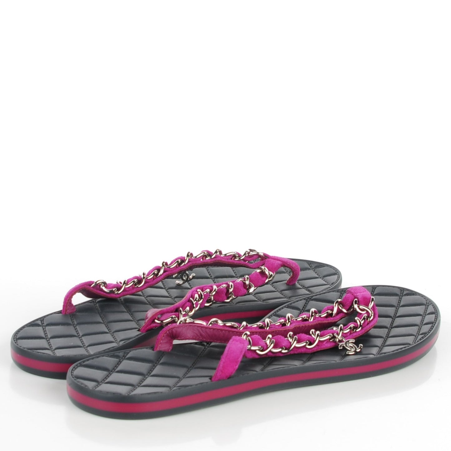 Suede Chain CC Thong Sandals 39.5 Dark Pink