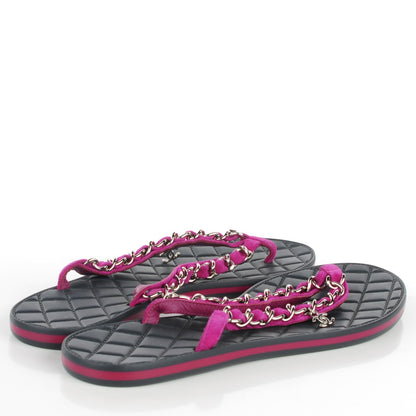 Chanel Suede Chain CC Thong Sandals 39.5 Dark Pink 4 of 7