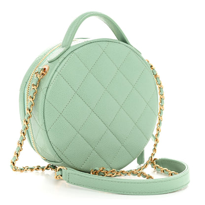Chanel Caviar Quilted Small Round Vanity With Chain Light Green 3 of 11