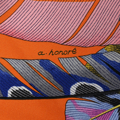 Hermes Silk Plumes En Fete Scarf 90 Orange Bleu Rose 6 of 12