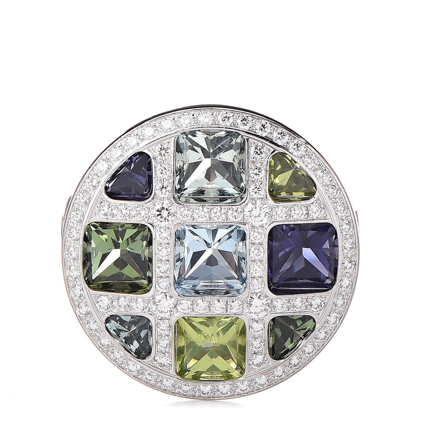 18K White Gold Diamond Aquamarine Iolite Tourmaline Peridot Pasha de Ring 54 6.75