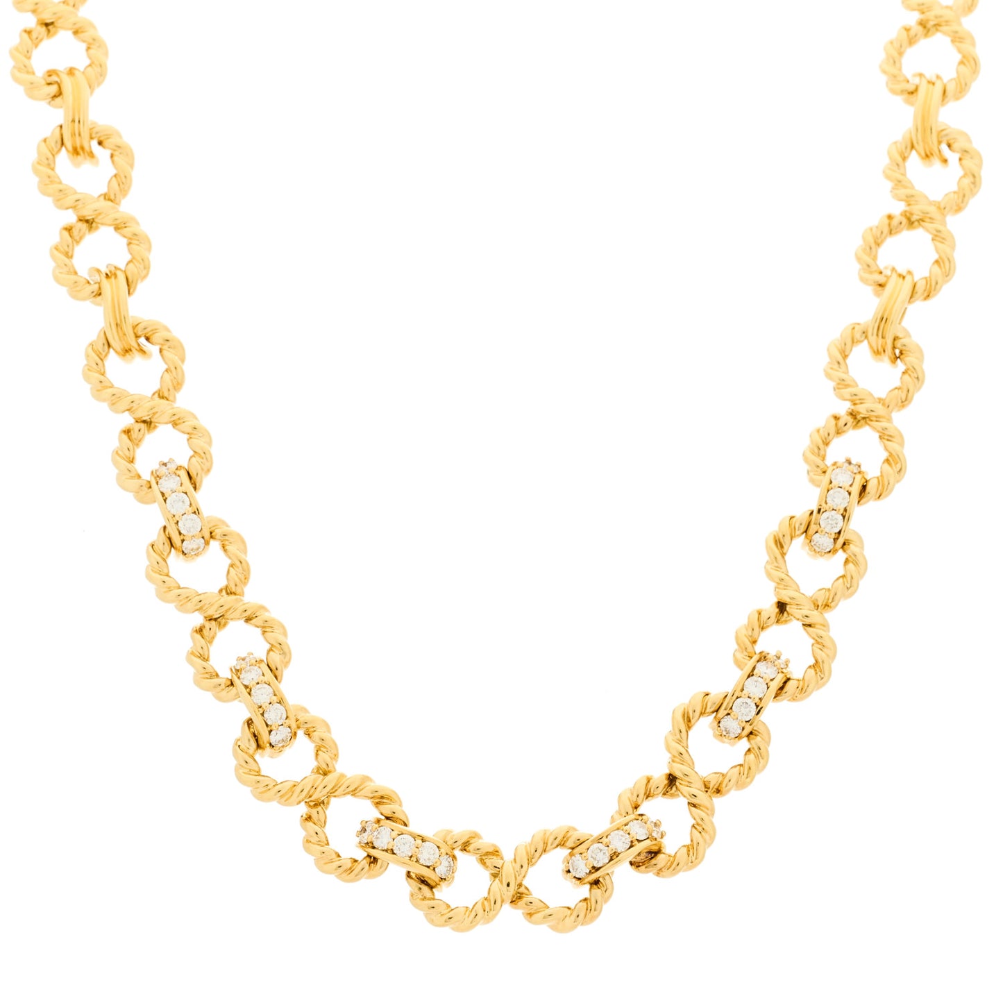 18K Yellow Gold Diamond Twist Link Necklace