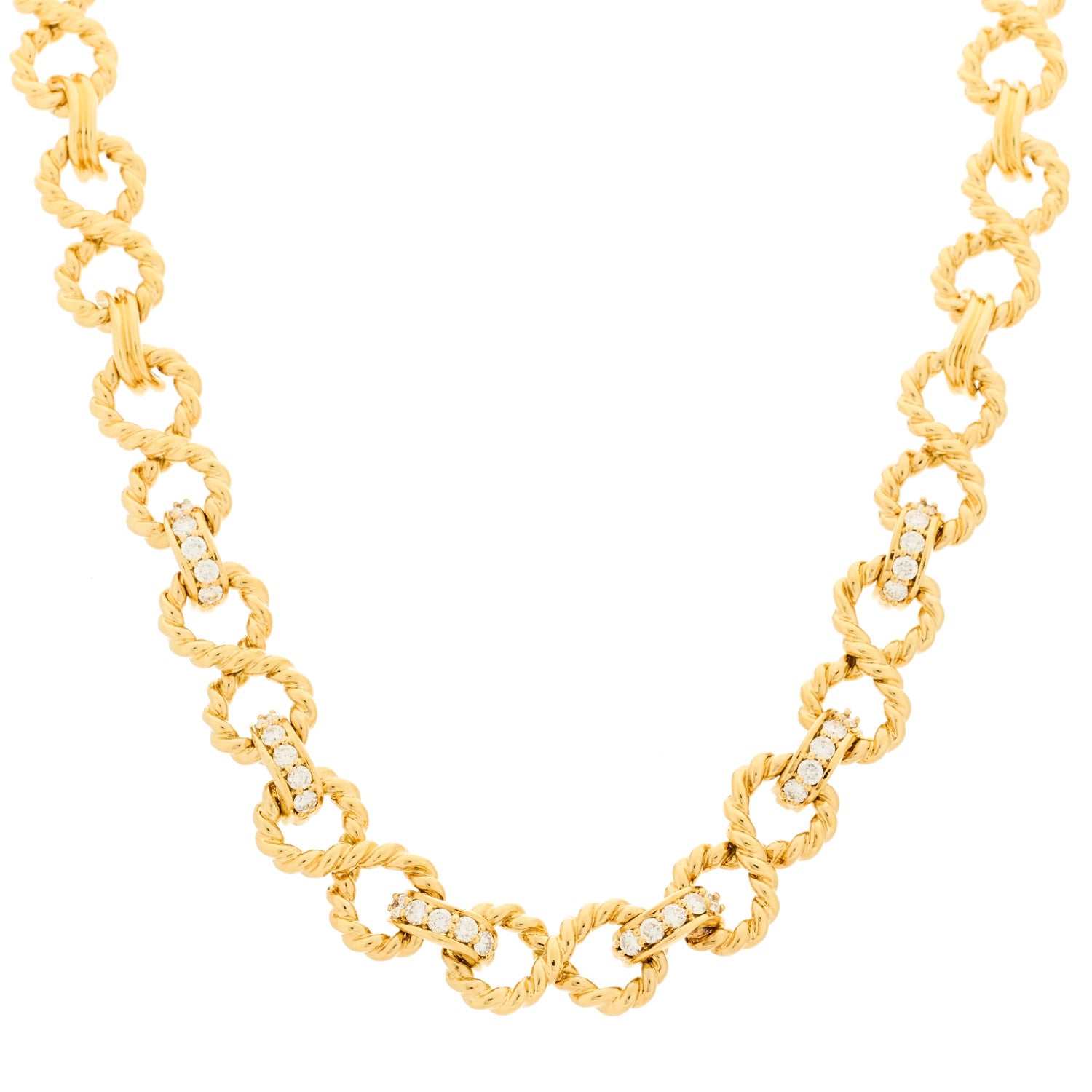 Tiffany 18K Yellow Gold Diamond Twist Link Necklace 1 of 5