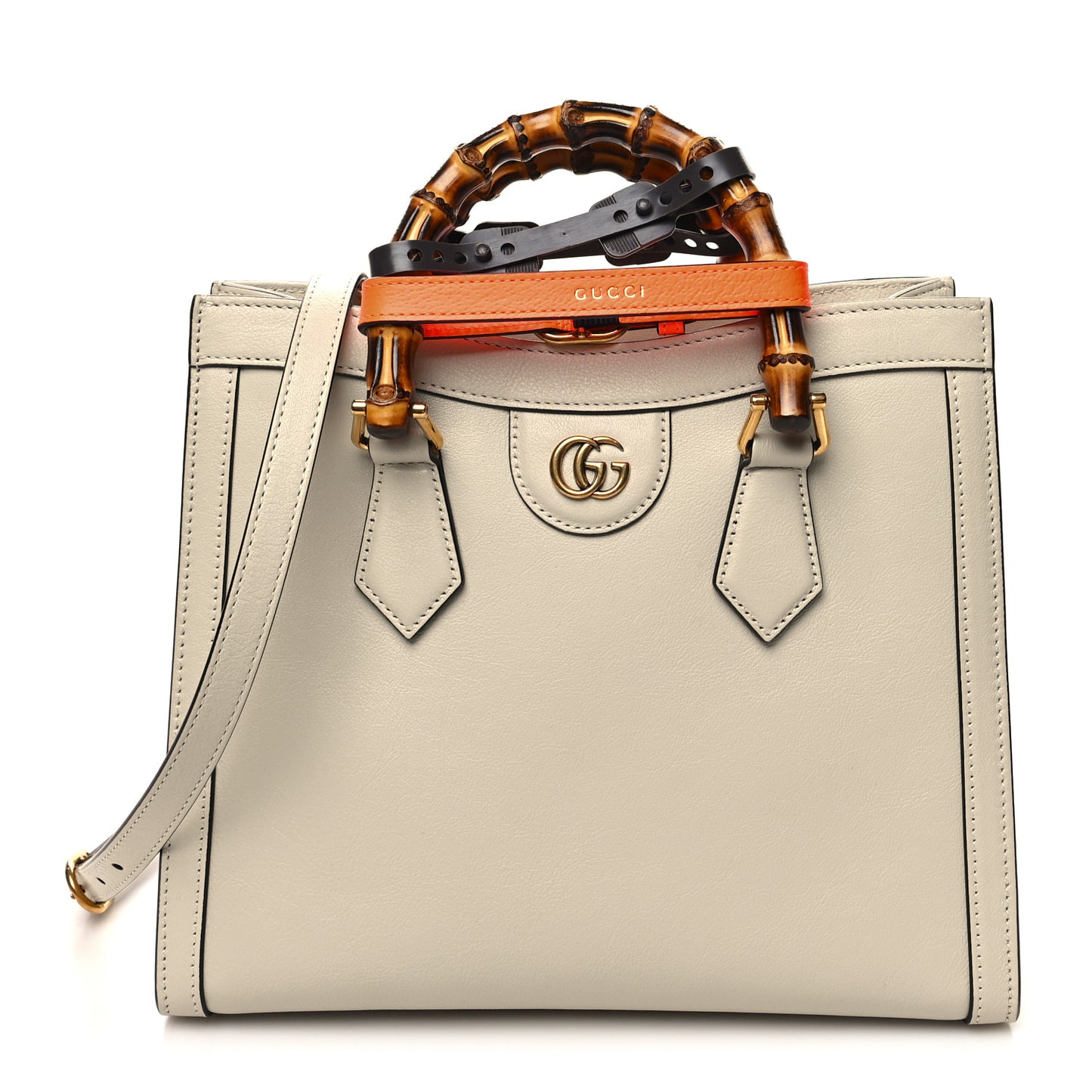 Wonka Grain Calfskin Small Diana Tote Bag Mystic White Orange Fluo
