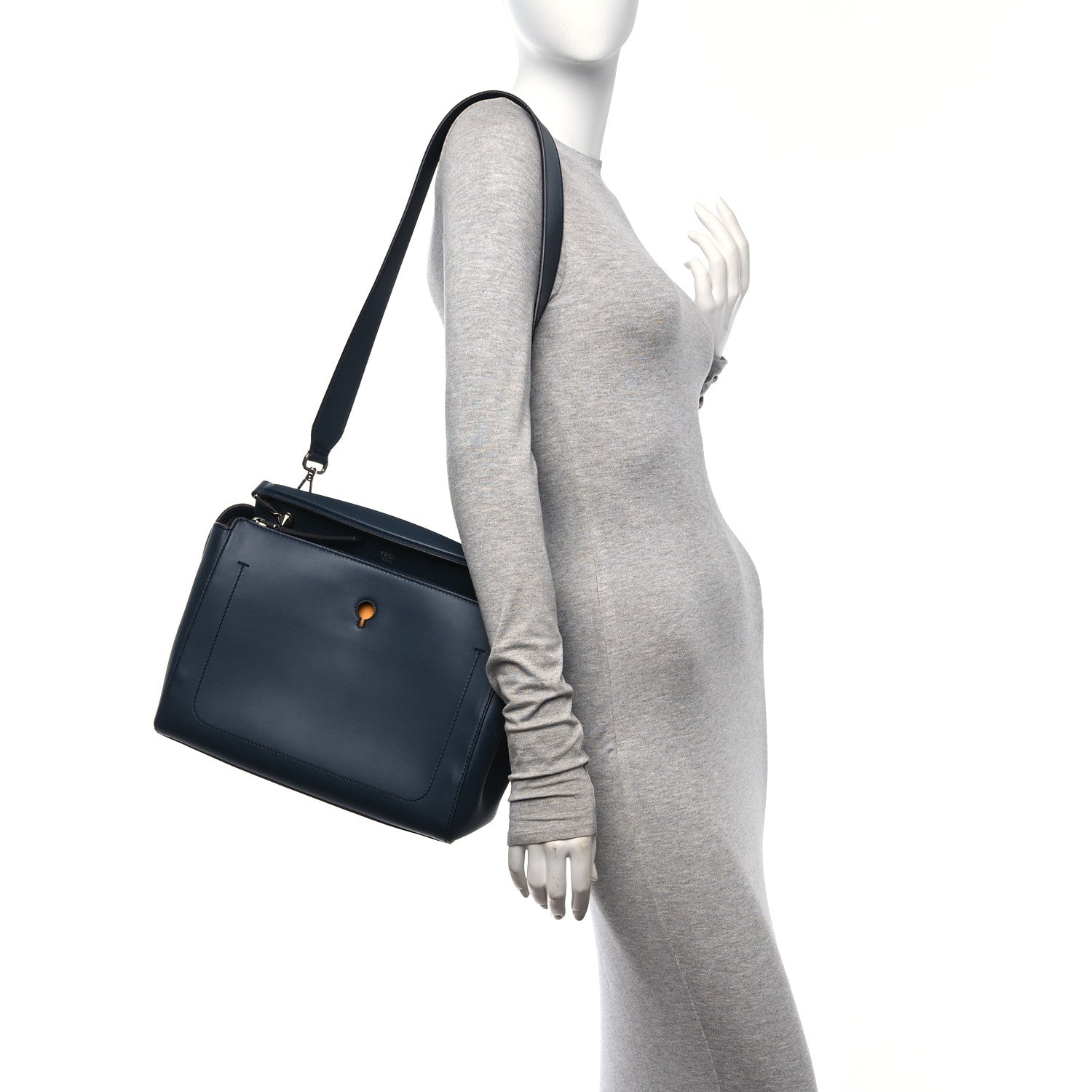 Fendi Vitello Baltico Dolce DotCom Satchel Navy Yellow 2 of 12