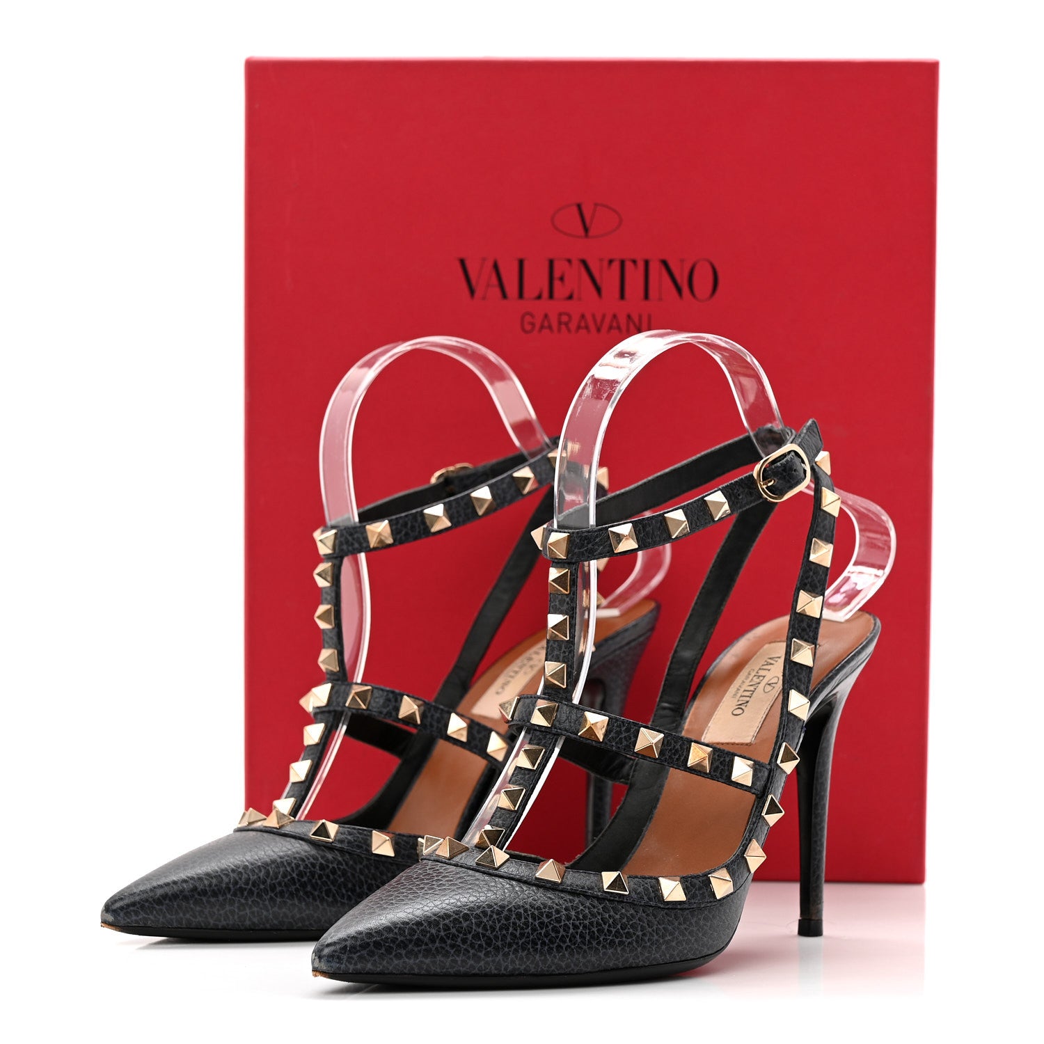 Valentino Garavani Pebbled Calfskin Rockstud Ankle Strap 100mm Pumps 37.5 Deep Denim 10 of 10
