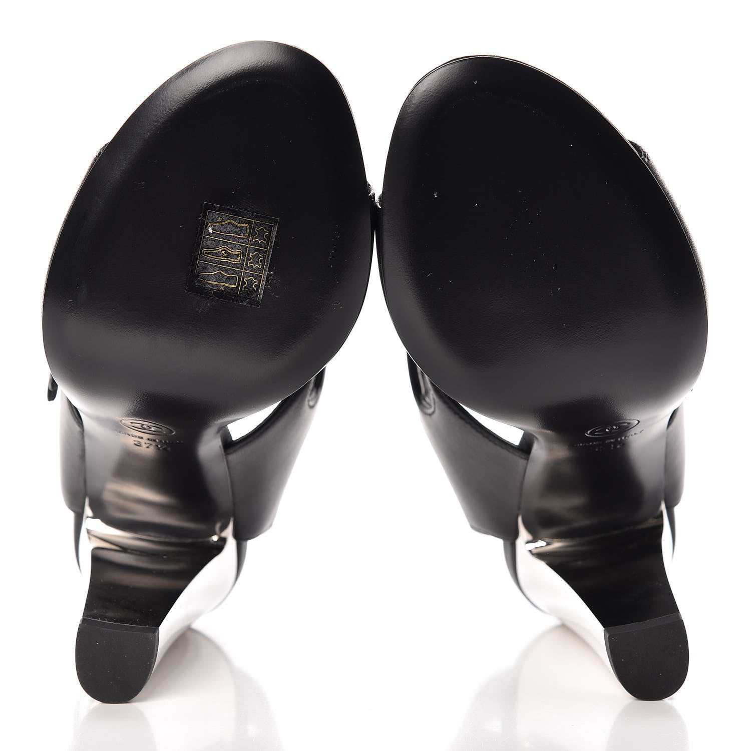 Chanel Lambskin CC Heel Sandals 37.5 Black 5 of 9