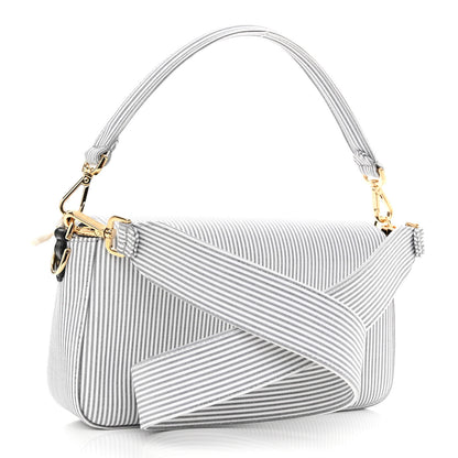 Fendi Cotton Cuoio Bretagna Striped Baguette Grigio White Black 3 of 9