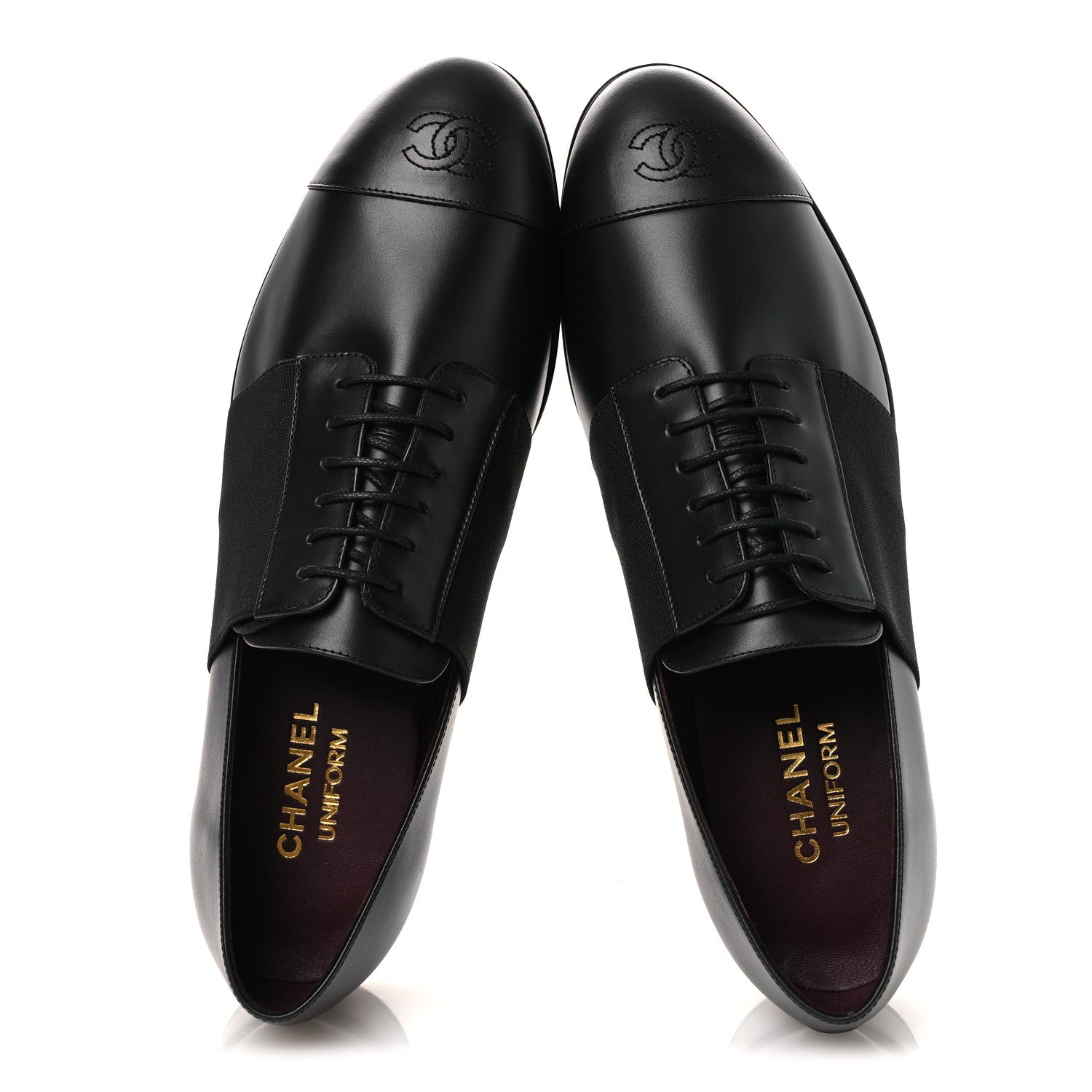 Chanel Calfskin Elastic Lace Up Cap Toe CC Loafers 42 Black 2 of 11