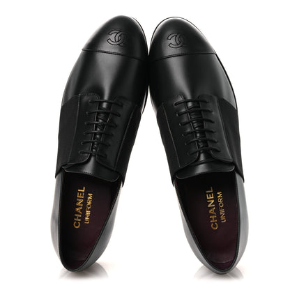 Chanel Calfskin Elastic Lace Up Cap Toe CC Loafers 42 Black 2 of 11