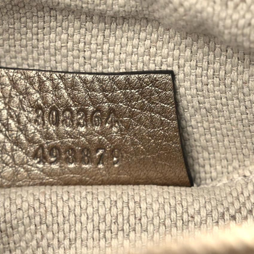 Metallic Pebbled Calfskin Small Soho Disco Bag Golden Beige