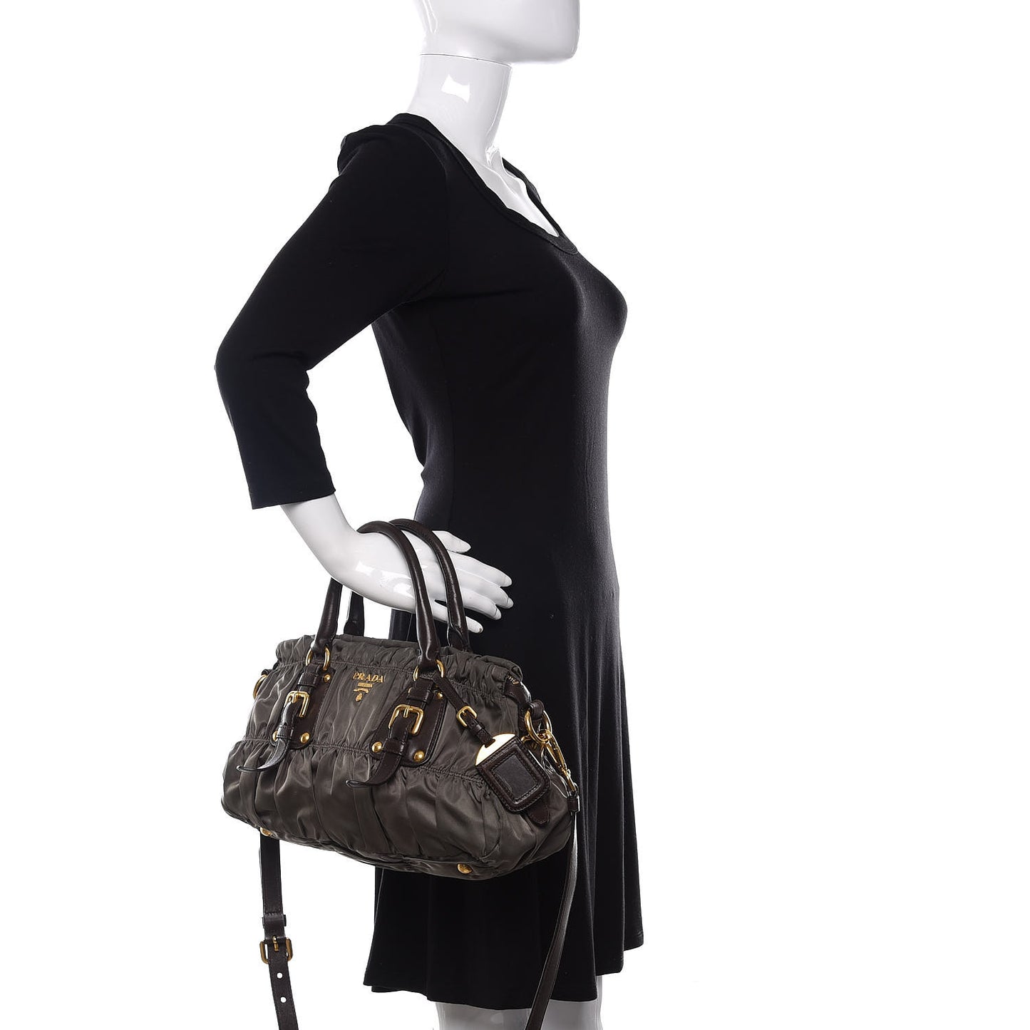 Tessuto Nylon Gaufre Shopping Satchel Fumo